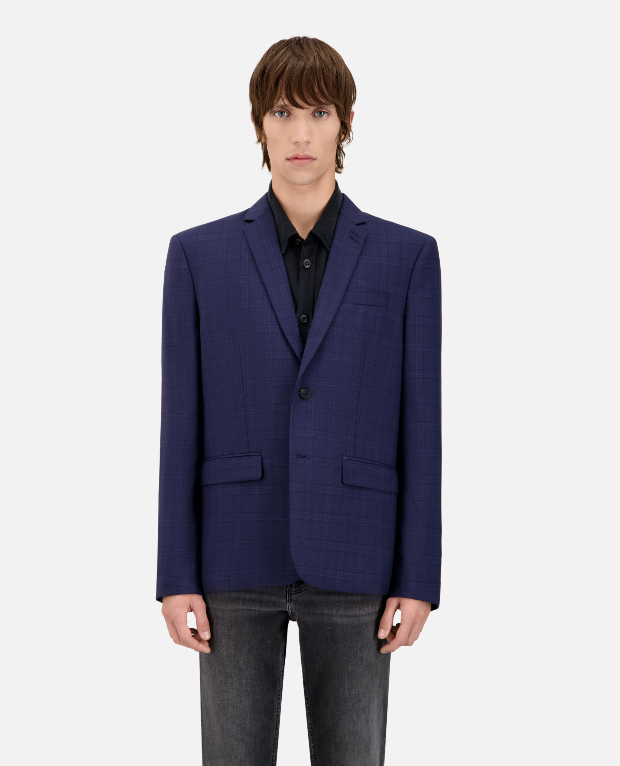 Navy blue Prince of Wales wool suit jacket, NAVY, hi-res image number null