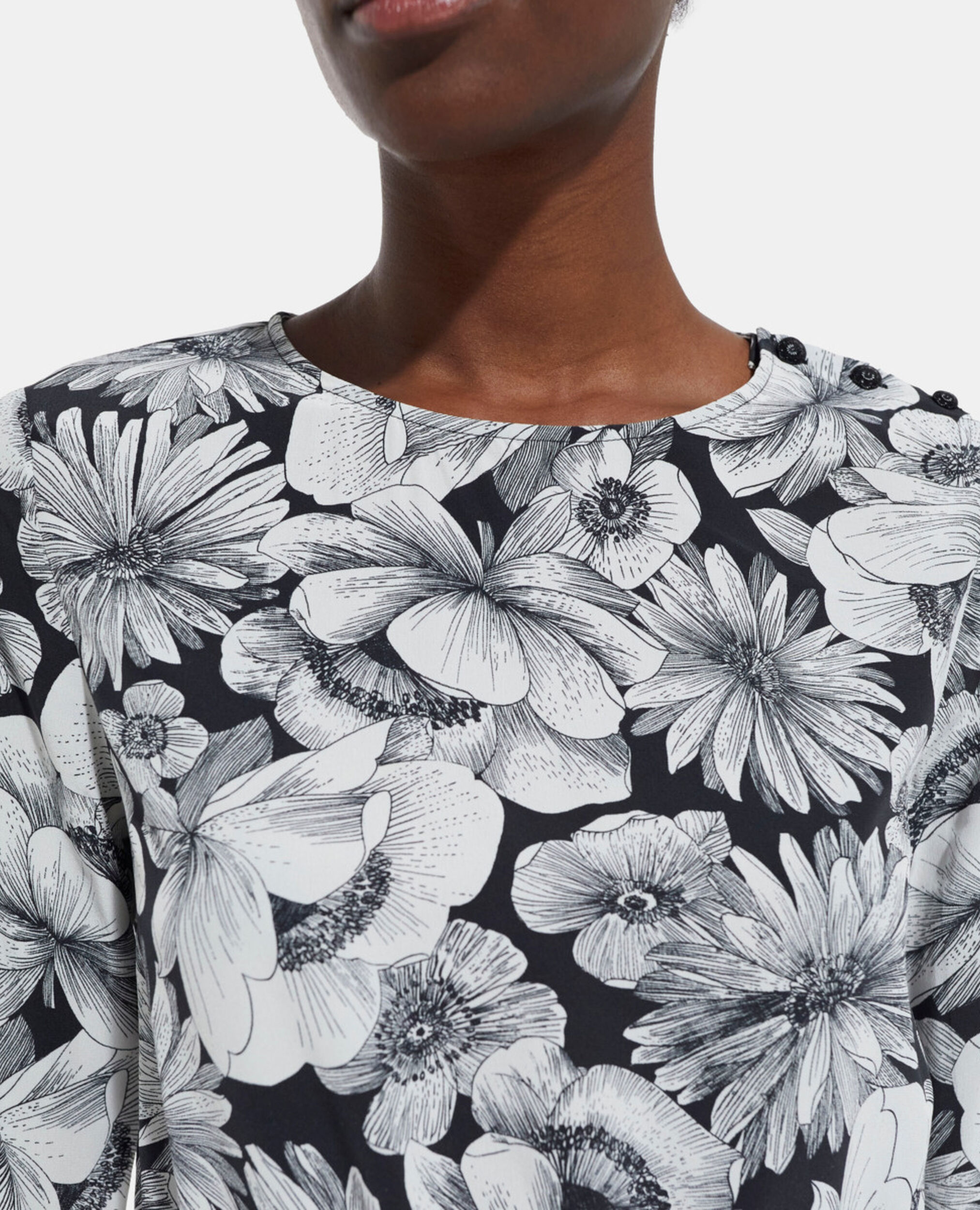 Kurzes Seidenkleid mit Blumenmotiv, BLACK WHITE, hi-res image number null