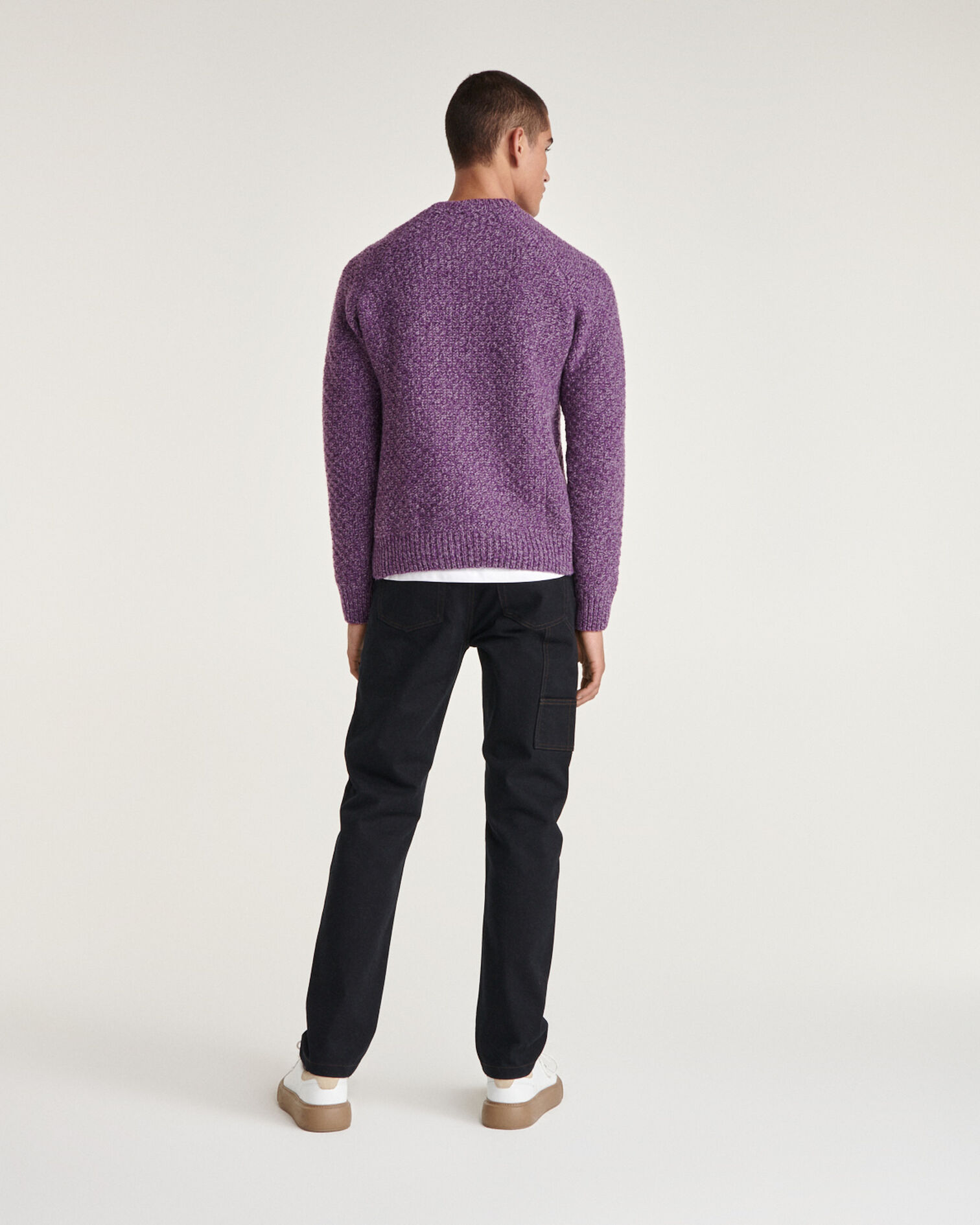 Purple wool sweater with a honeycomb texture, PURPLE, hi-res image number null