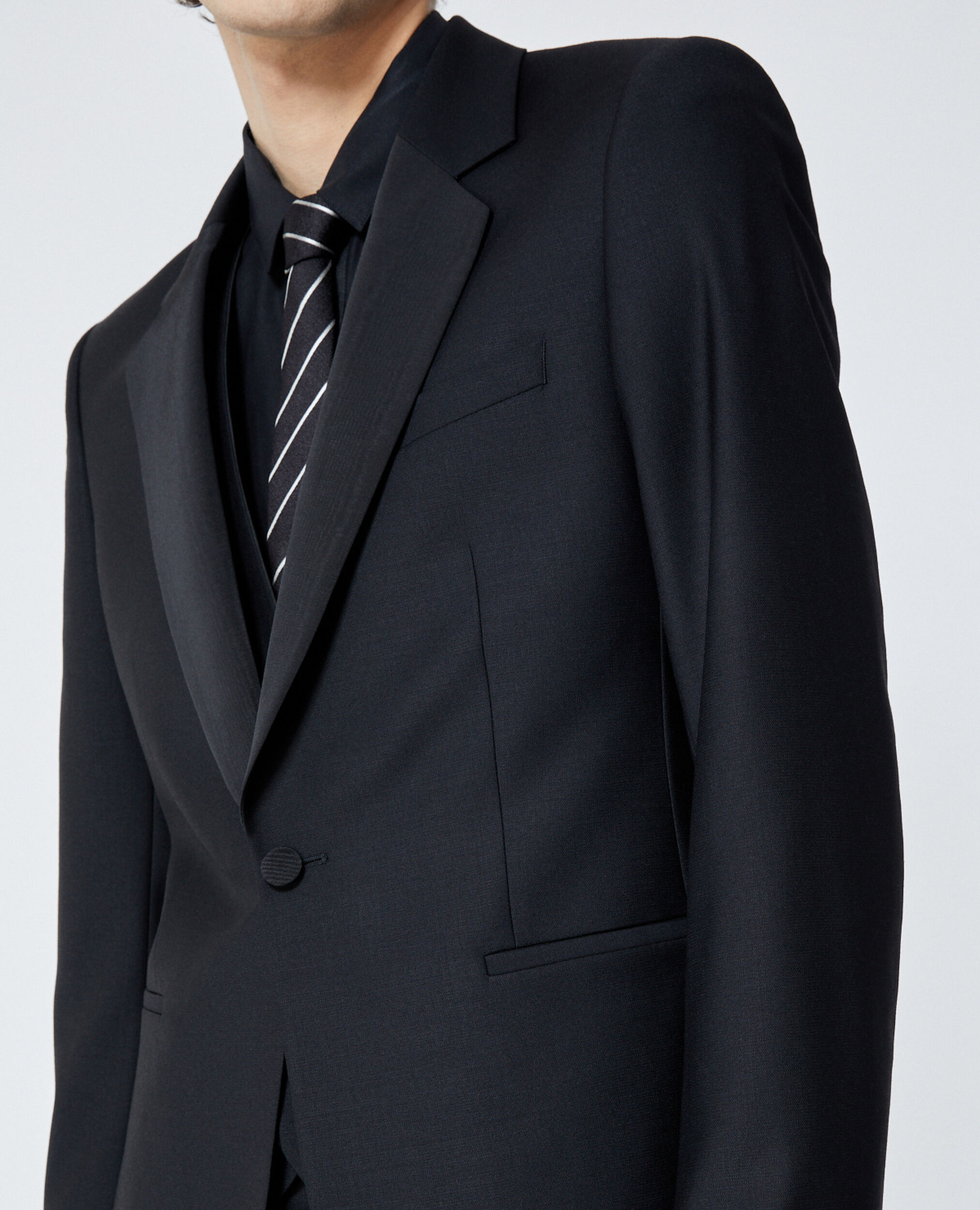 Fitted black dinner jacket in wool, BLACK, hi-res image number null