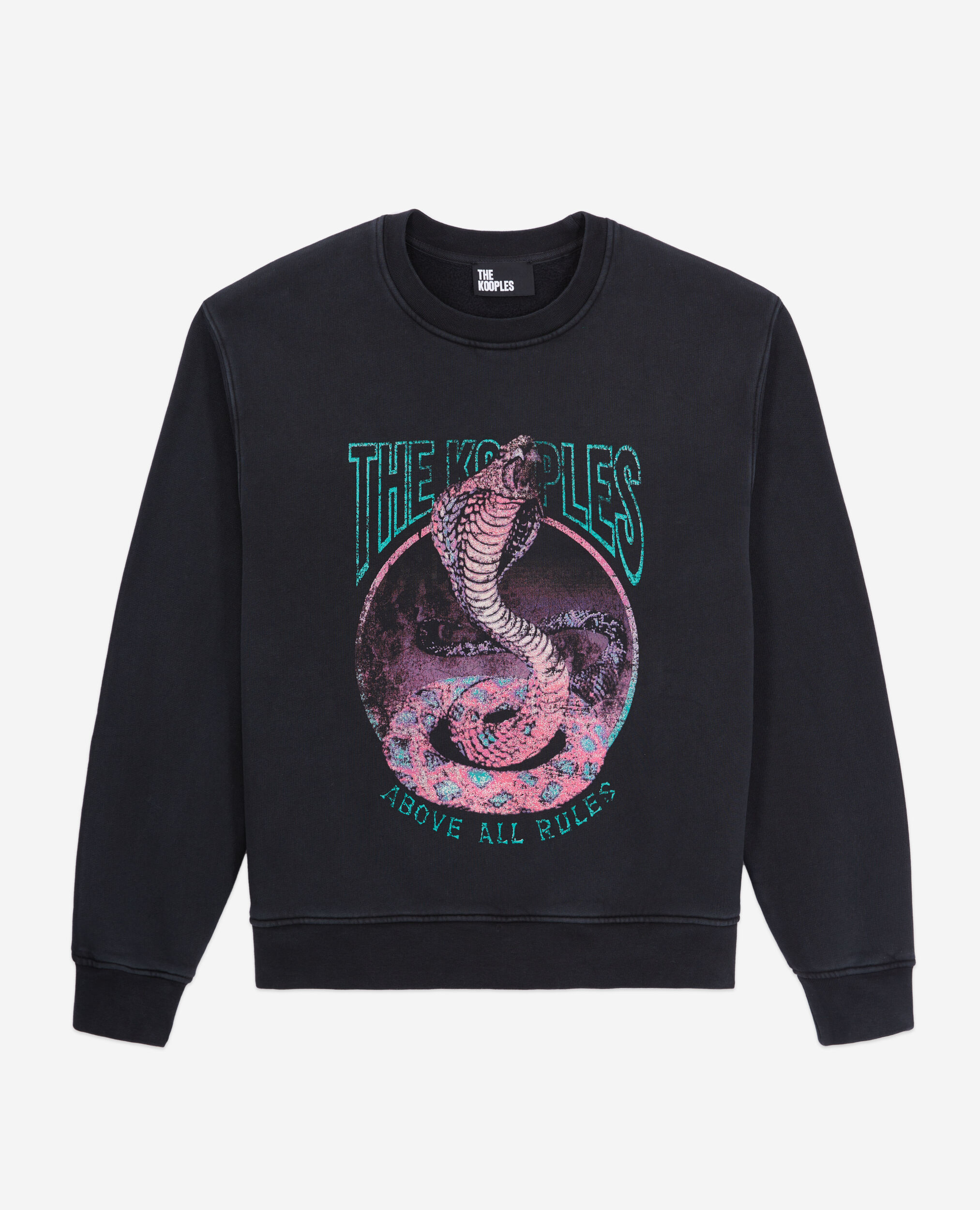 Sweatshirt noir avec sérigraphie Cobra, BLACK WASHED, hi-res image number null