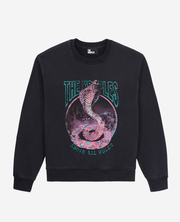 women's black sweatshirt with cobra serigraphy
