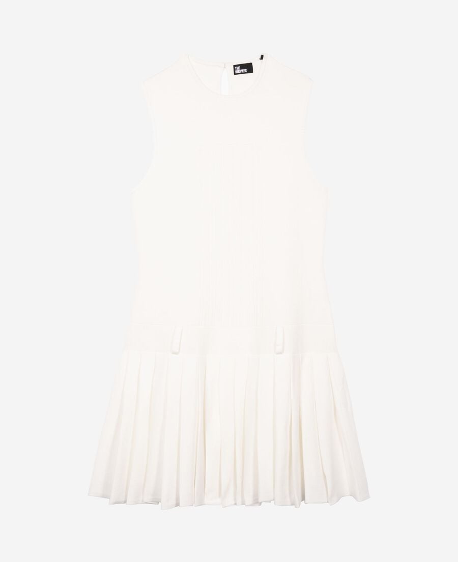 The Kooples DAMEN LIGHT BEIGE kurzes kleid aus plissierter maschenware in ecru