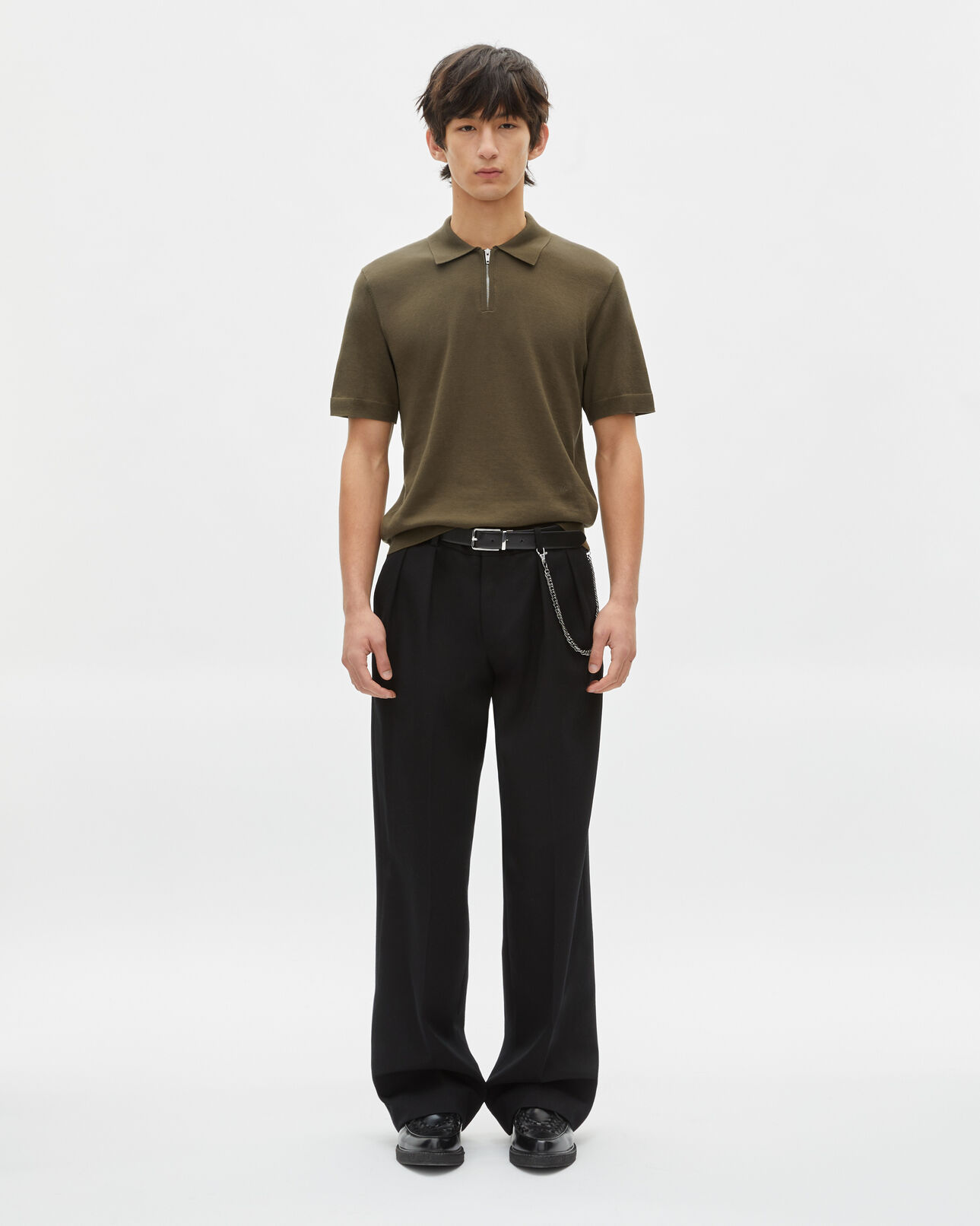 The Kooples MEN OLIVE KAKI khaki knit polo