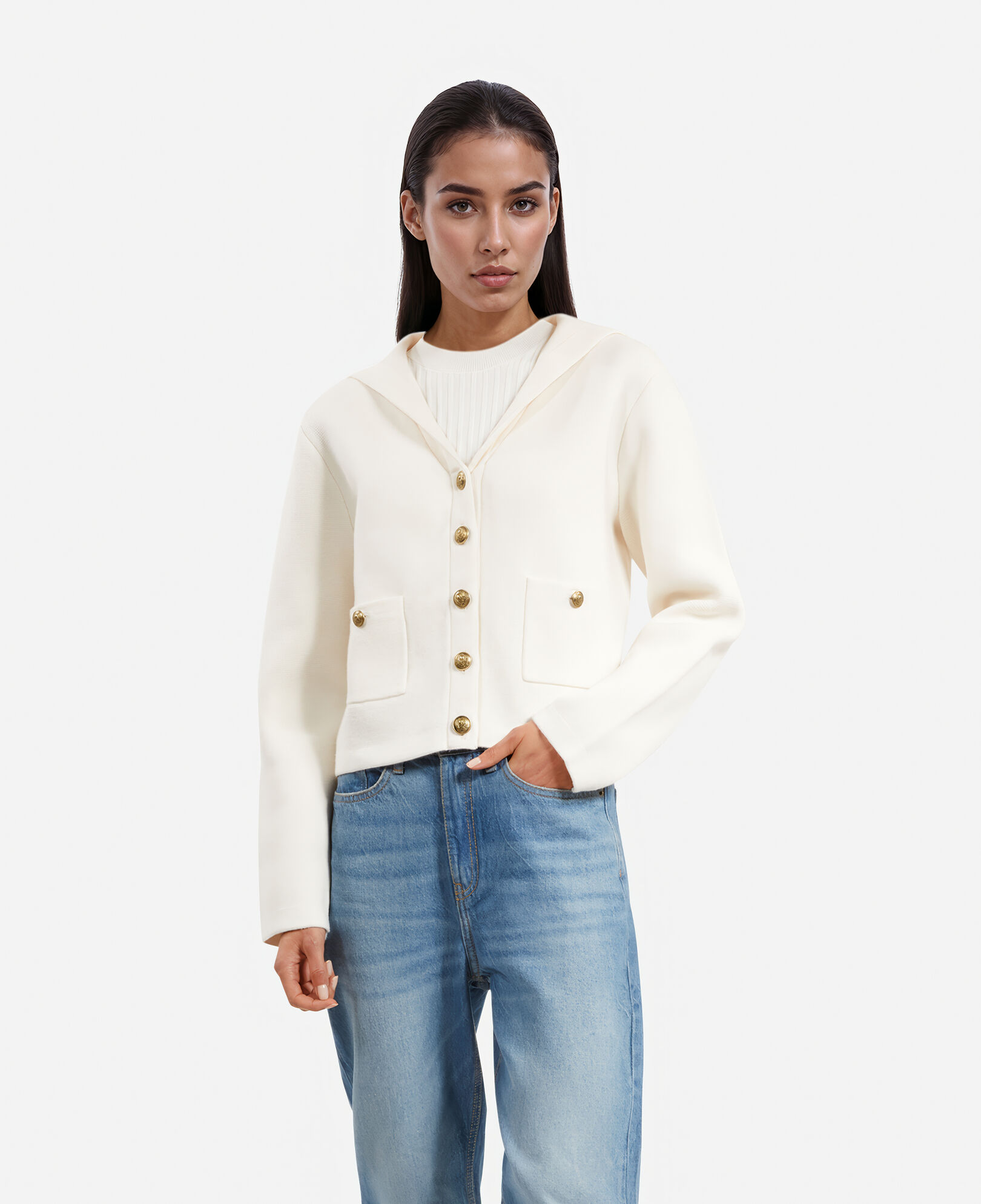 The Kooples WOMEN ECRU ecru cotton and wool cardigan