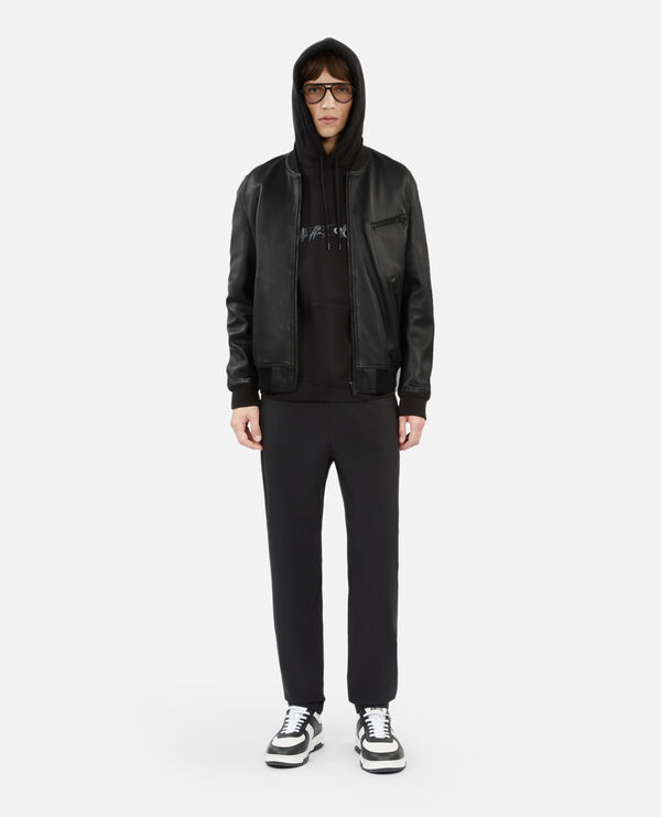 blouson teddy en cuir noir