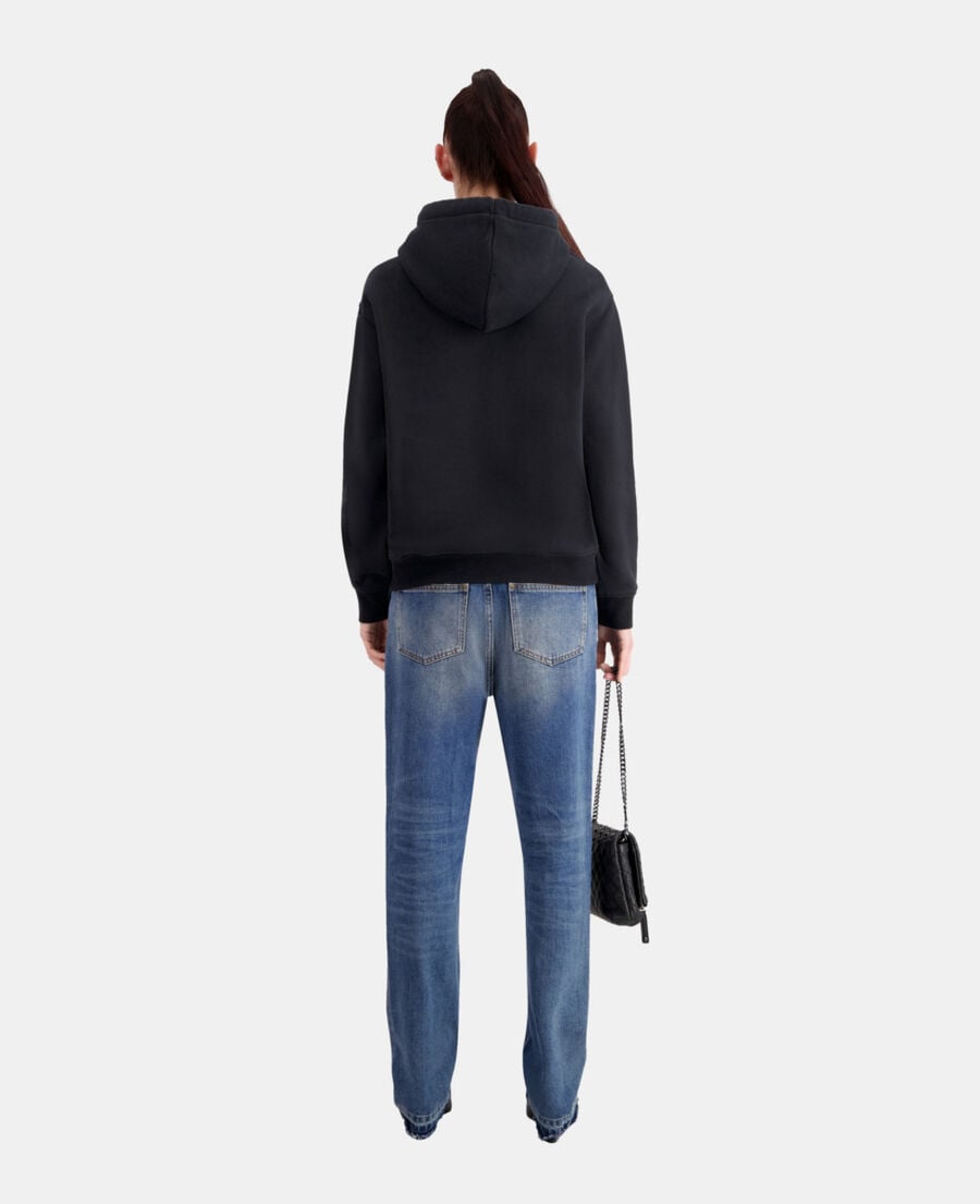 The Kooples F BLACK WASHED women's black hoodie with dagger through heart serigraphy