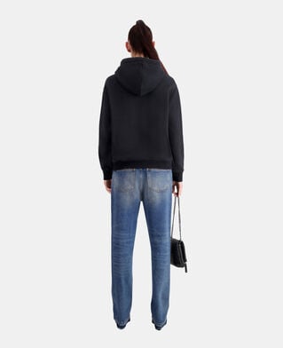 The Kooples F BLACK WASHED women's black hoodie with dagger through heart serigraphy