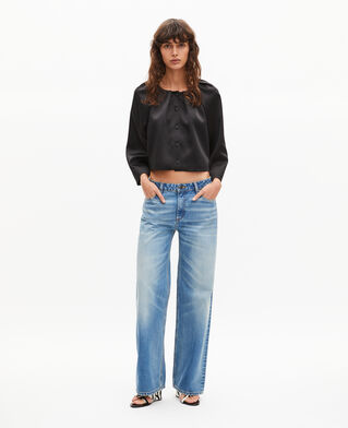 The Kooples F BLACK short cape-effect jacket in black satin