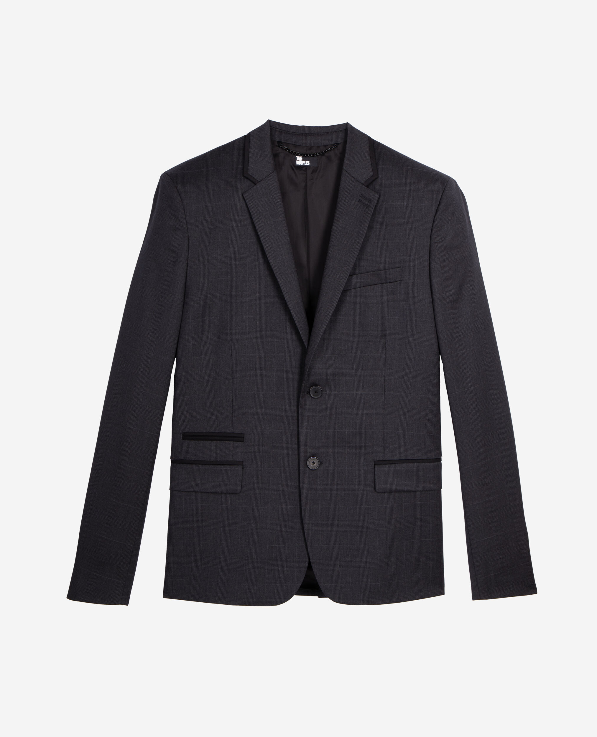 Grey wool Prince of Wales suit jacket, DARK GREY, hi-res image number null