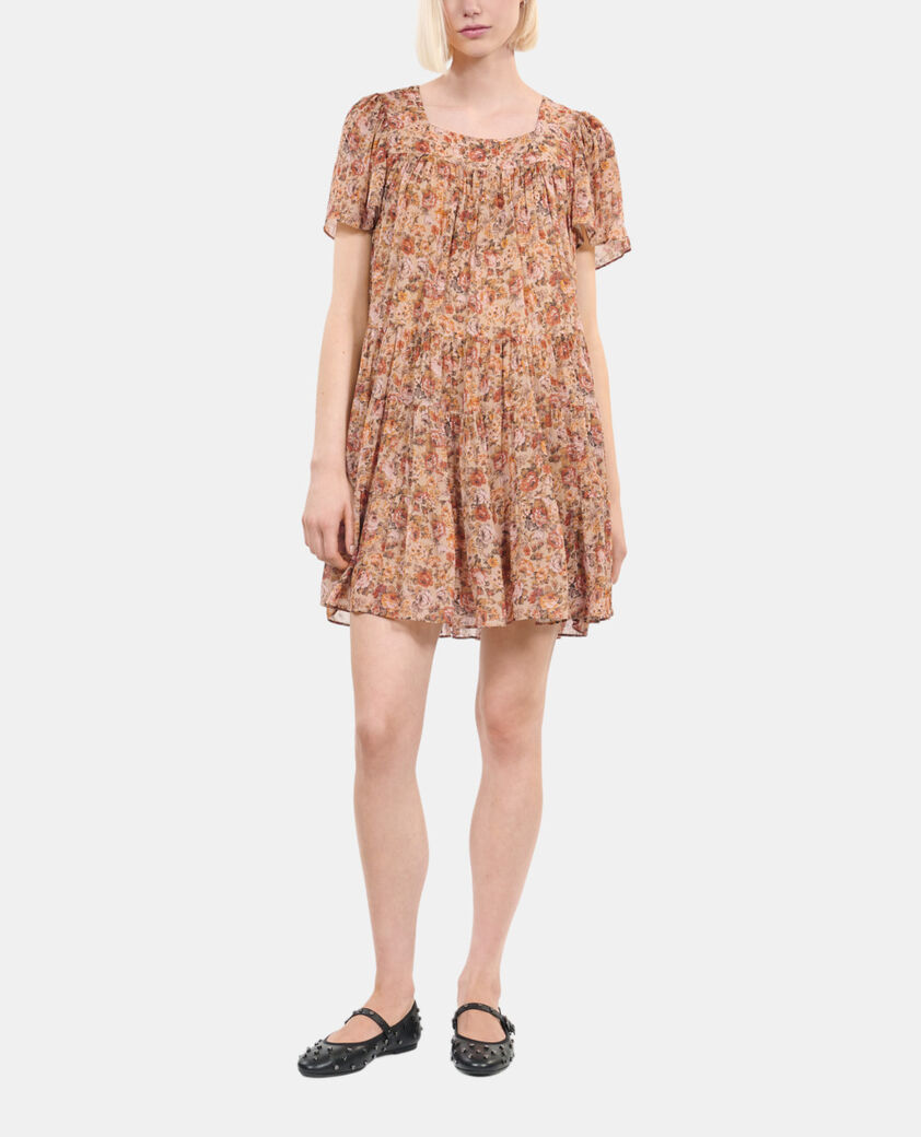 The Kooples FEMME CAMEL / BROWN robe courte imprim&eacute; fleuri