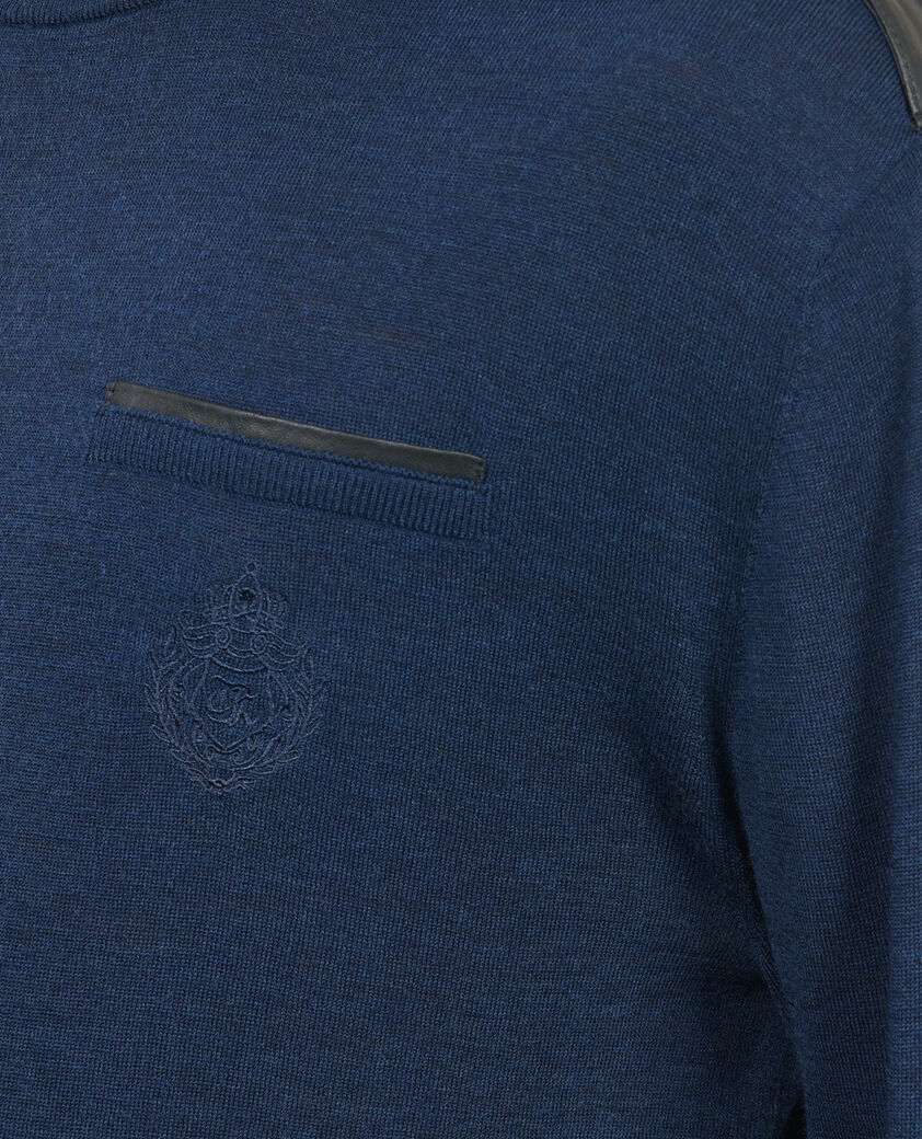 The Kooples HOMME DARK BLUE pull en laine m&eacute;rinos bleue