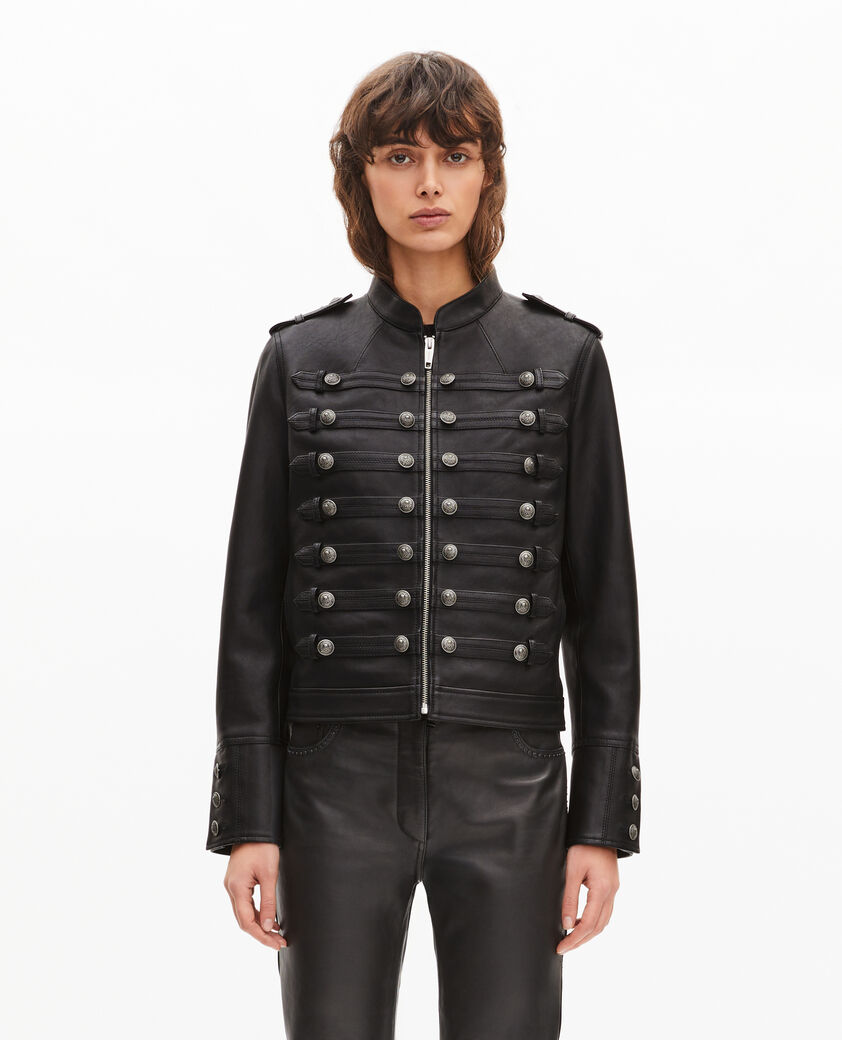 The Kooples FEMME BLACK blouson en cuir style officier noir