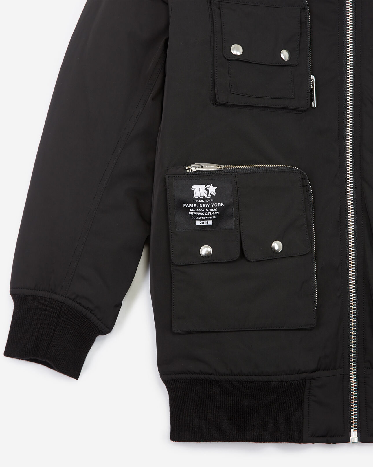 The Kooples WOMEN BLACK black nylon jacket with multiple pockets+hood