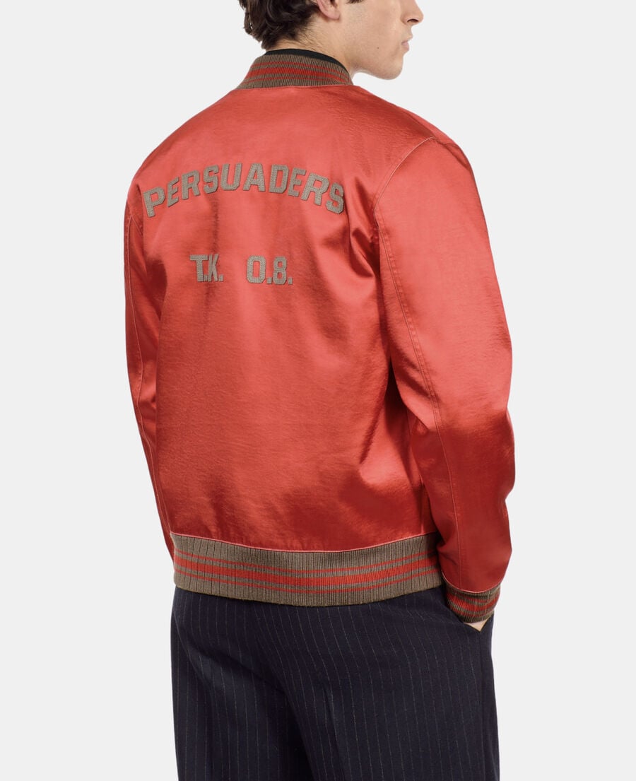 The Kooples HOMME RUBIS blouson satin&eacute; avec patchs rouge