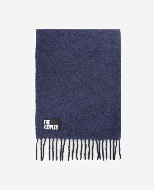 blue wool-blend scarf with fringes