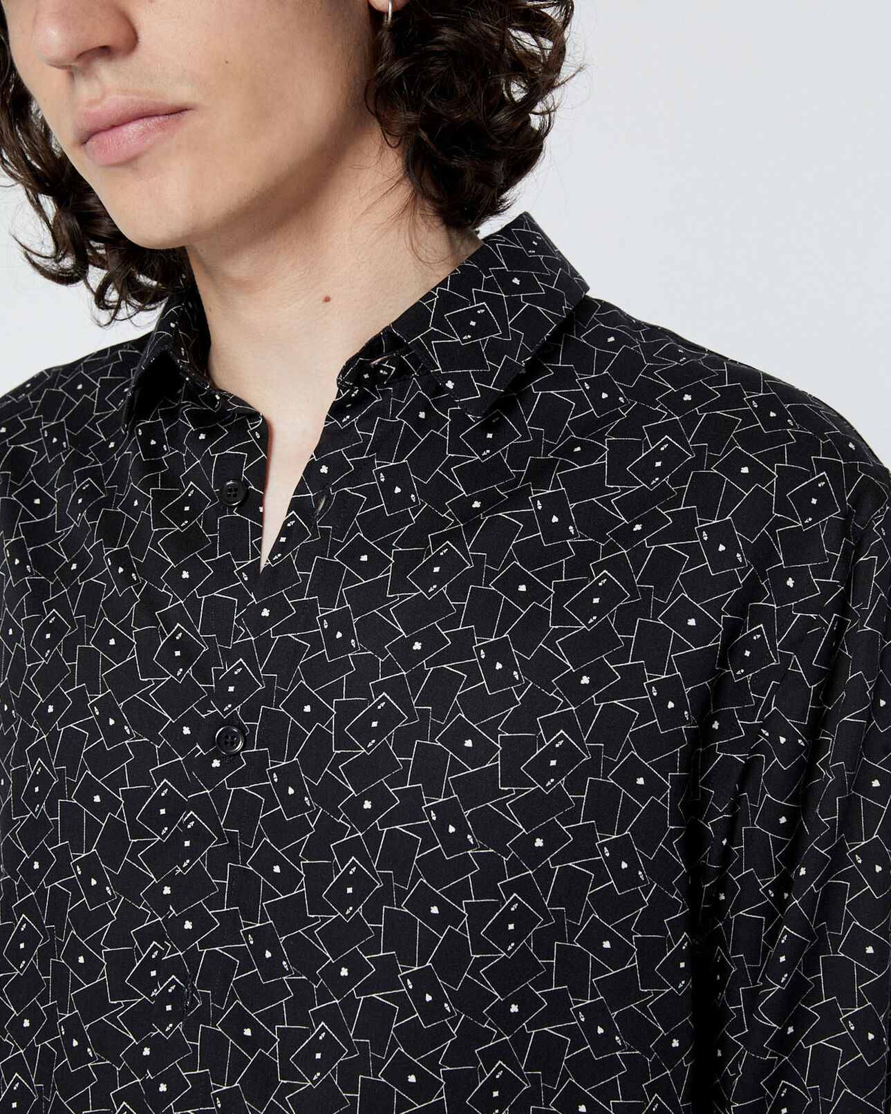 The Kooples MEN BLACK WHITE long black shirt with card motif