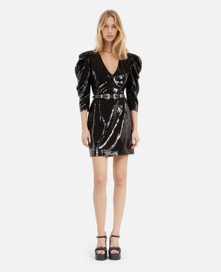 The Kooples FEMME BLACK STONE robe courte à sequins noire