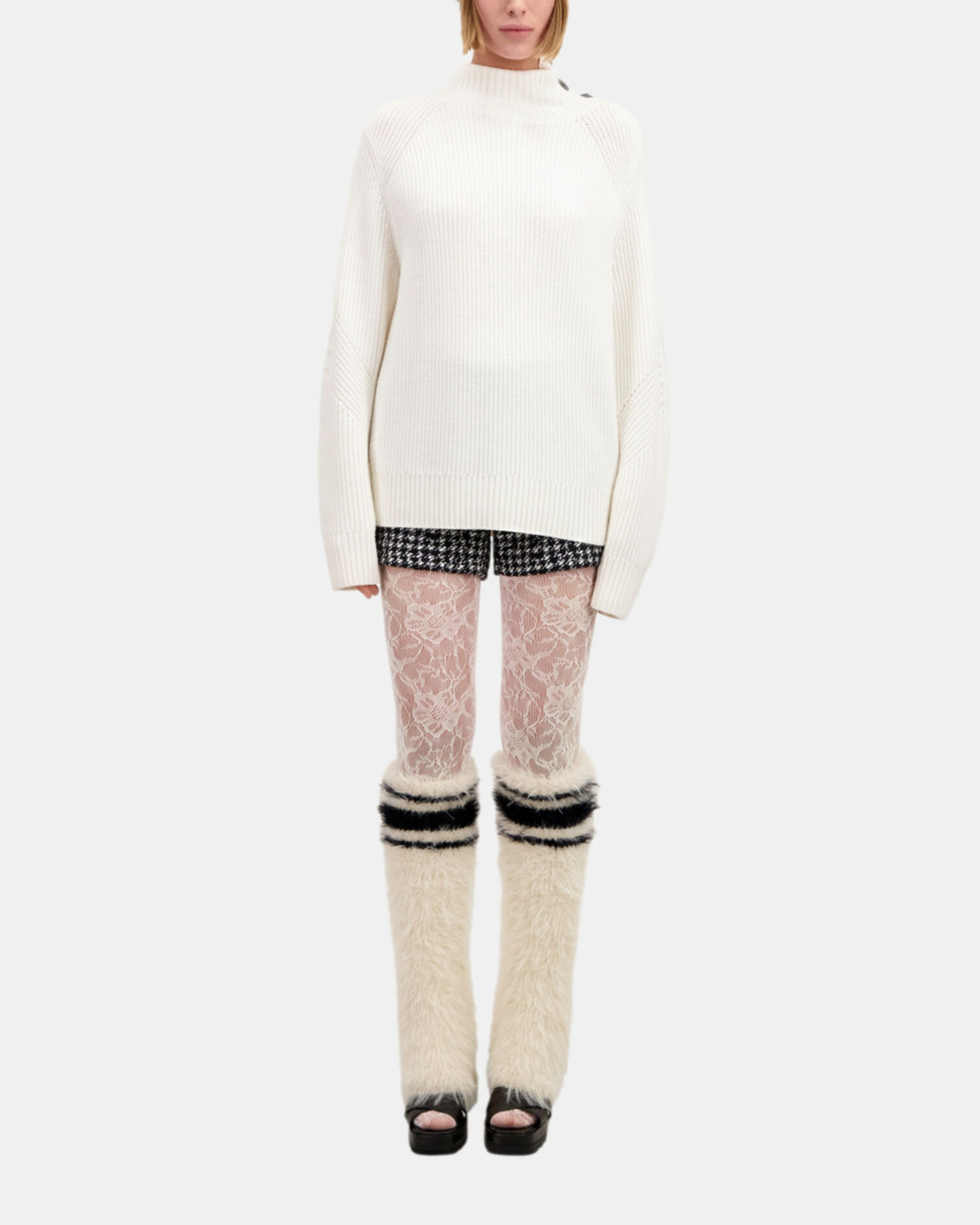 Ecru wool sweater with bijou buttons, ECRU, hi-res image number null
