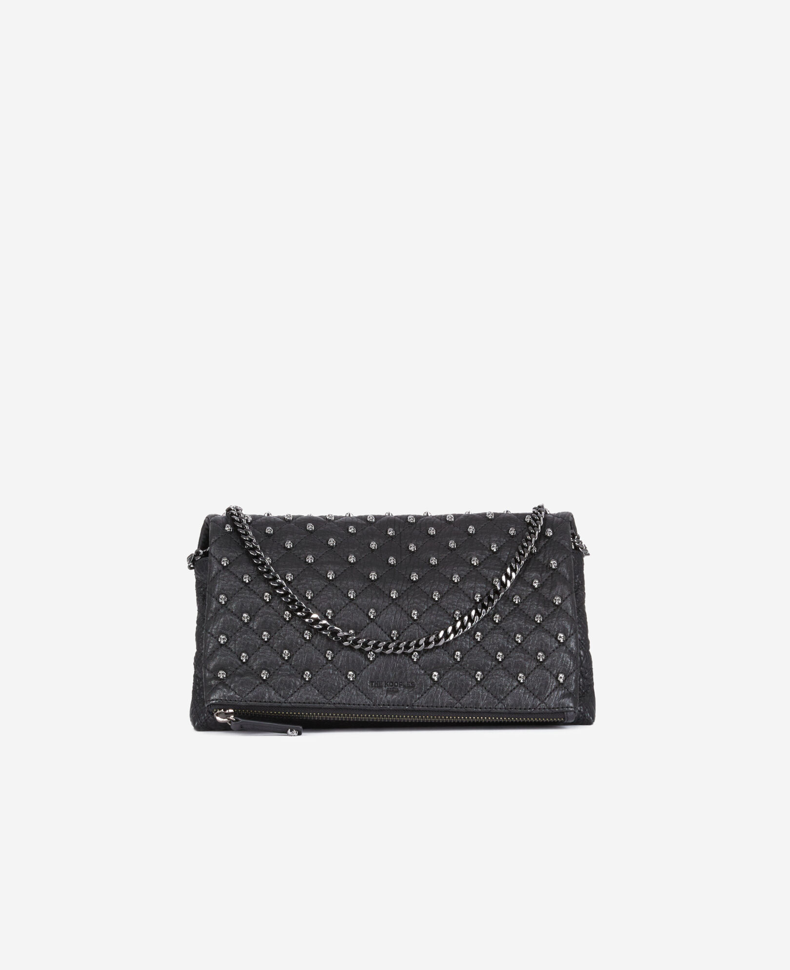 The Kooples WOMEN BLACK heritage small black leather pouch with skulls