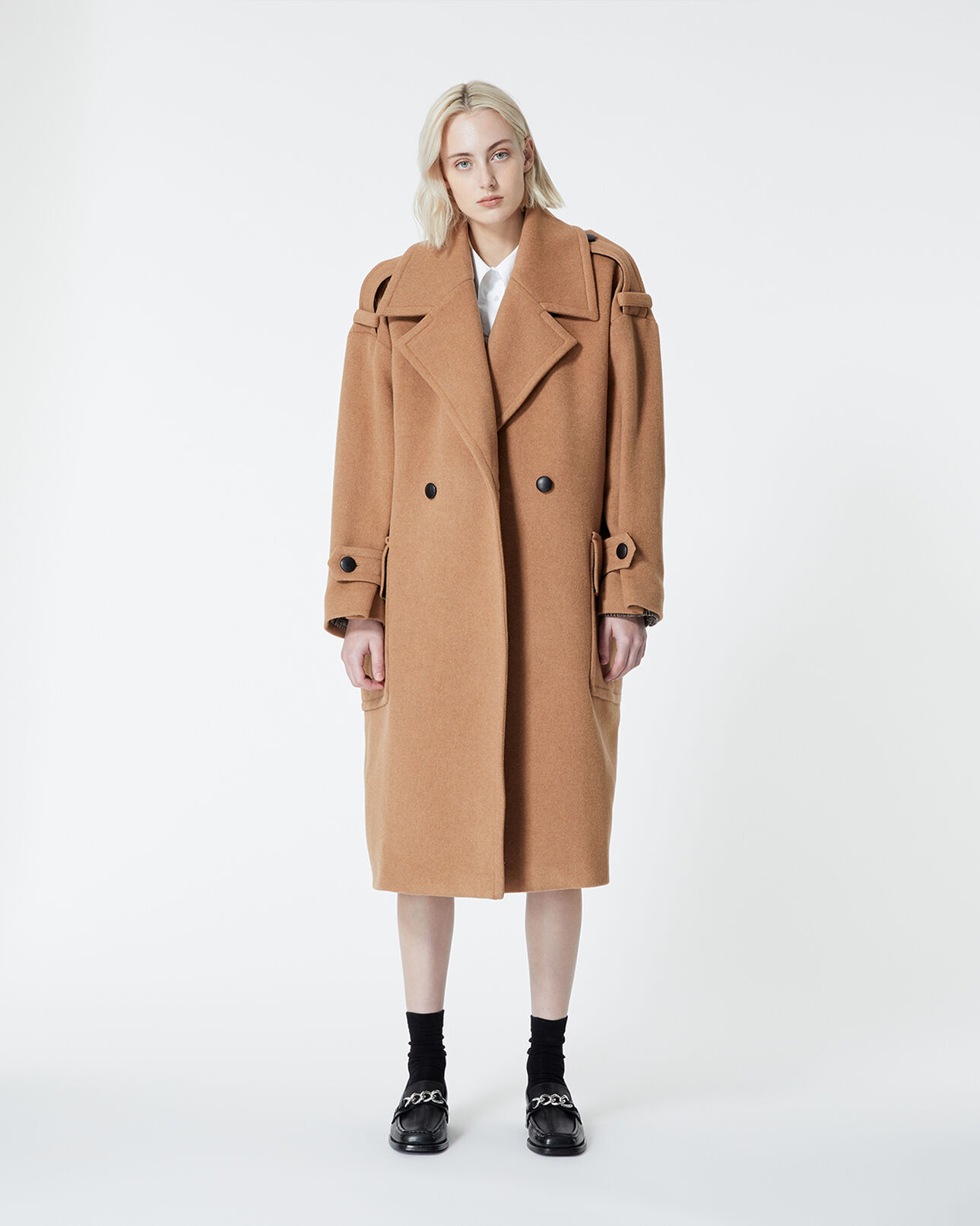 The Kooples FEMME CAMEL manteau laine camel ample ceinturé