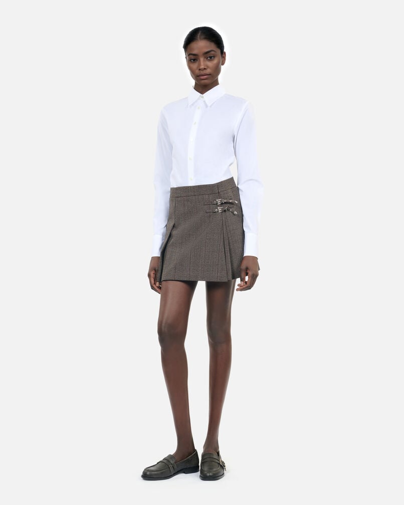 The Kooples WOMEN BROWN short prince of wales skirt in brown wool