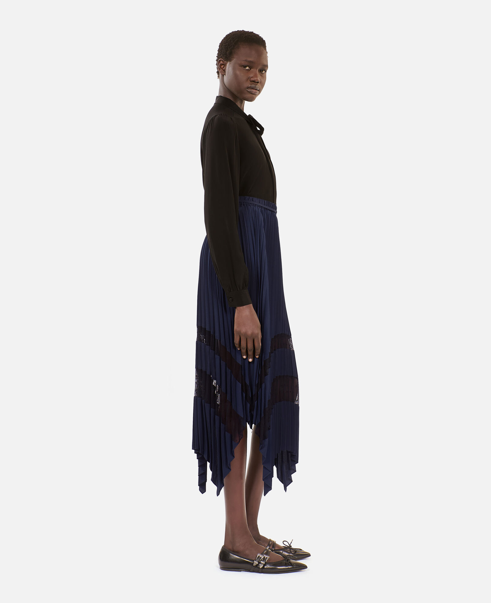The Kooples WOMEN NAVY navy blue long pleated skirt