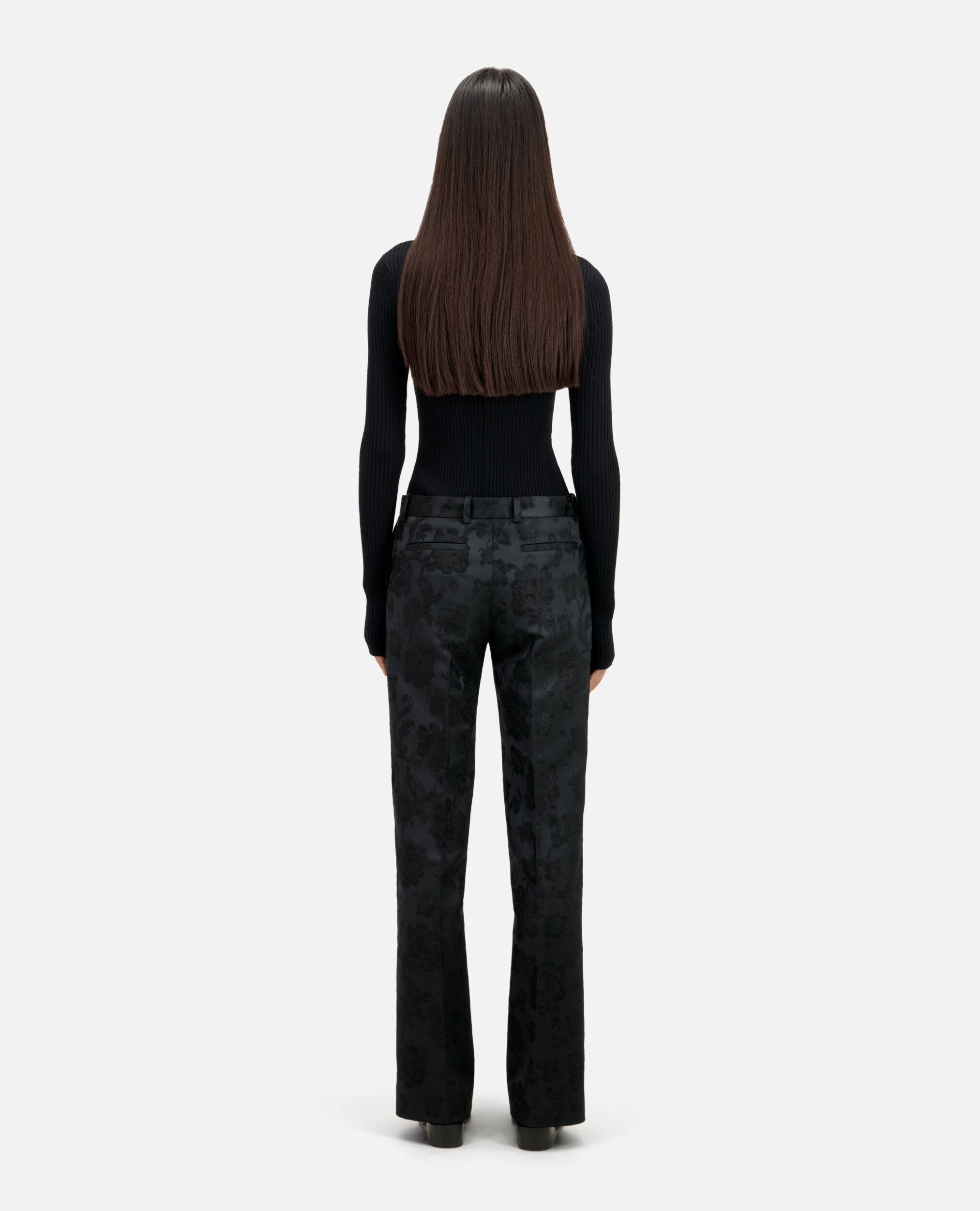 Pantalon tailleur noir fleuri, BLACK, hi-res image number null