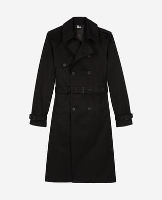 The Kooples MEN BLACK straight cut black cotton trench coat