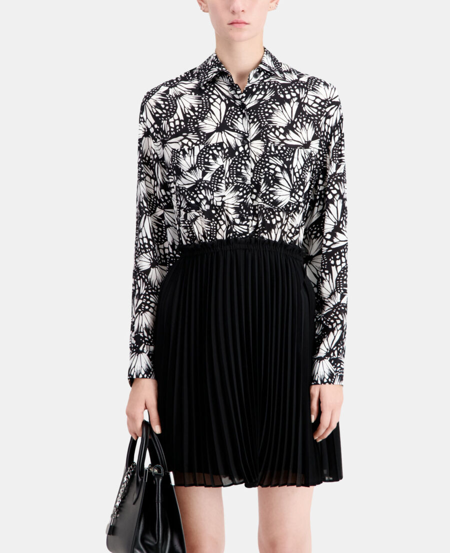 The Kooples DAMEN BLACK WHITE kurzes kleid mit plissierung und print