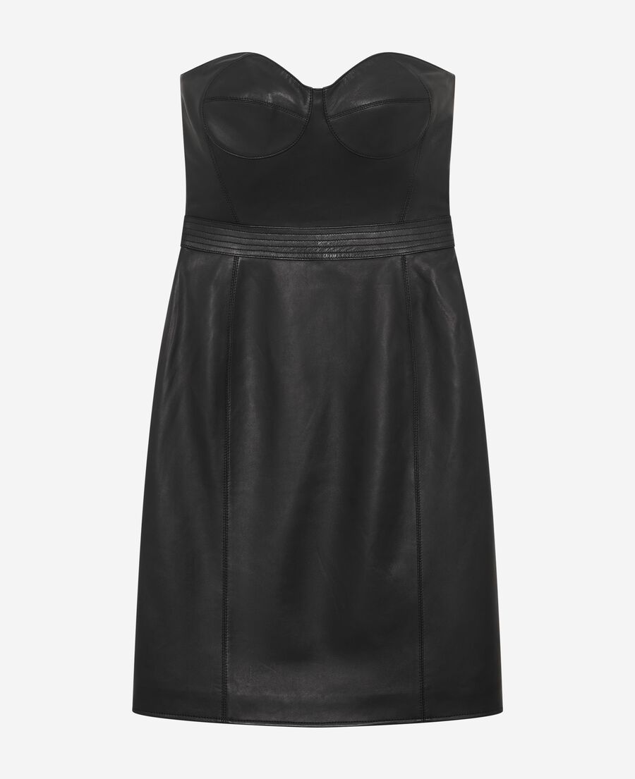 The Kooples F BLACK short strapless black leather dress