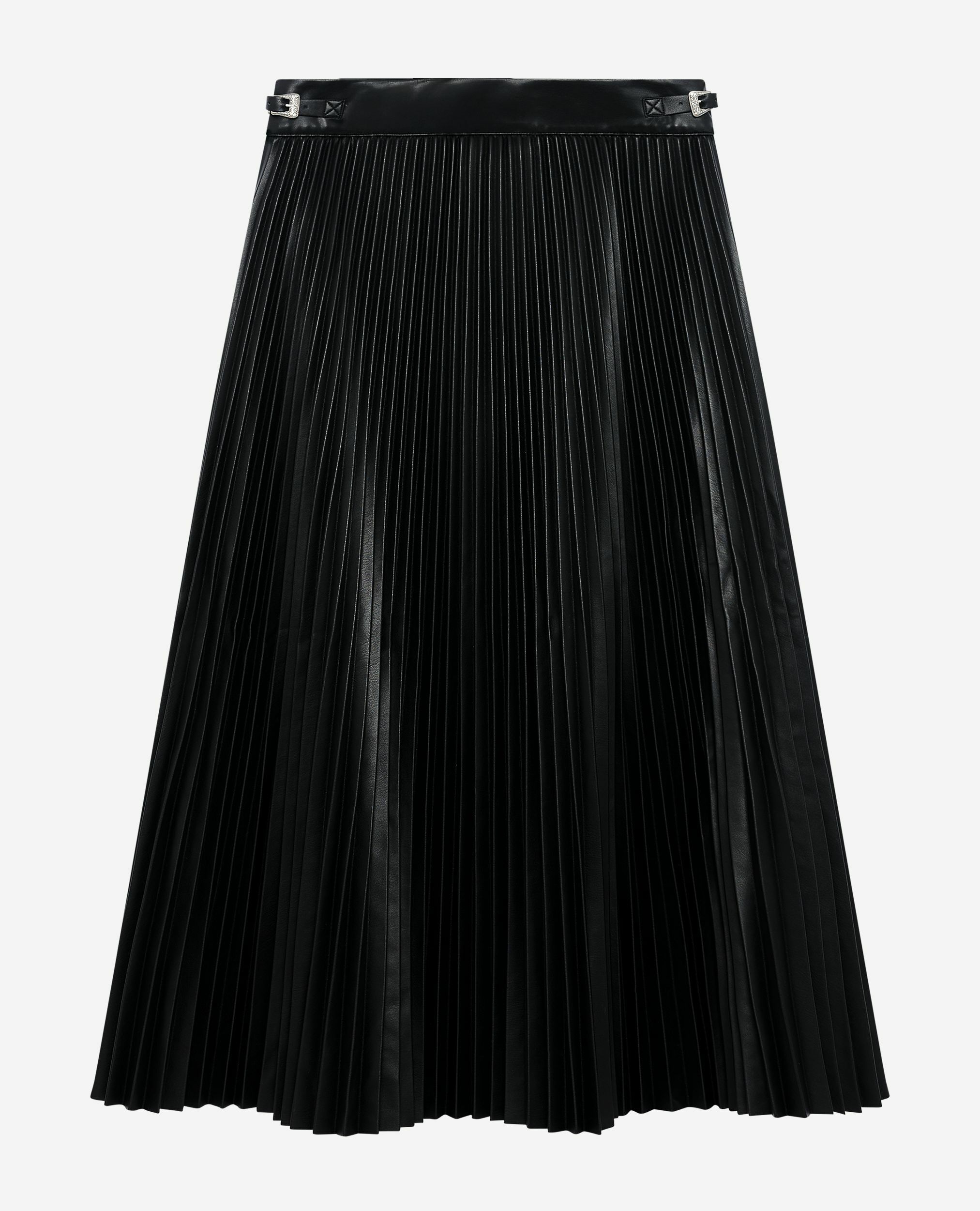 Jupe longue plissée effet cuir noire, BLACK, hi-res image number null