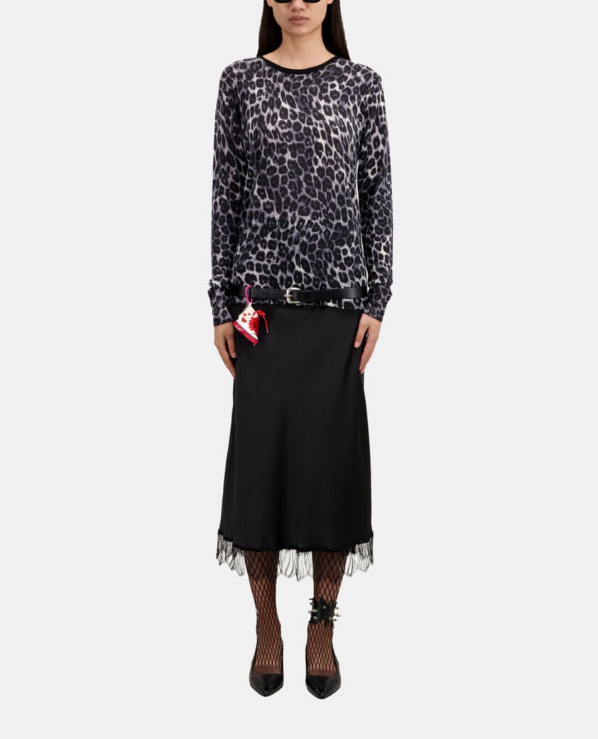 The Kooples F BLACK WHITE LEOPARD printed cashmere sweater