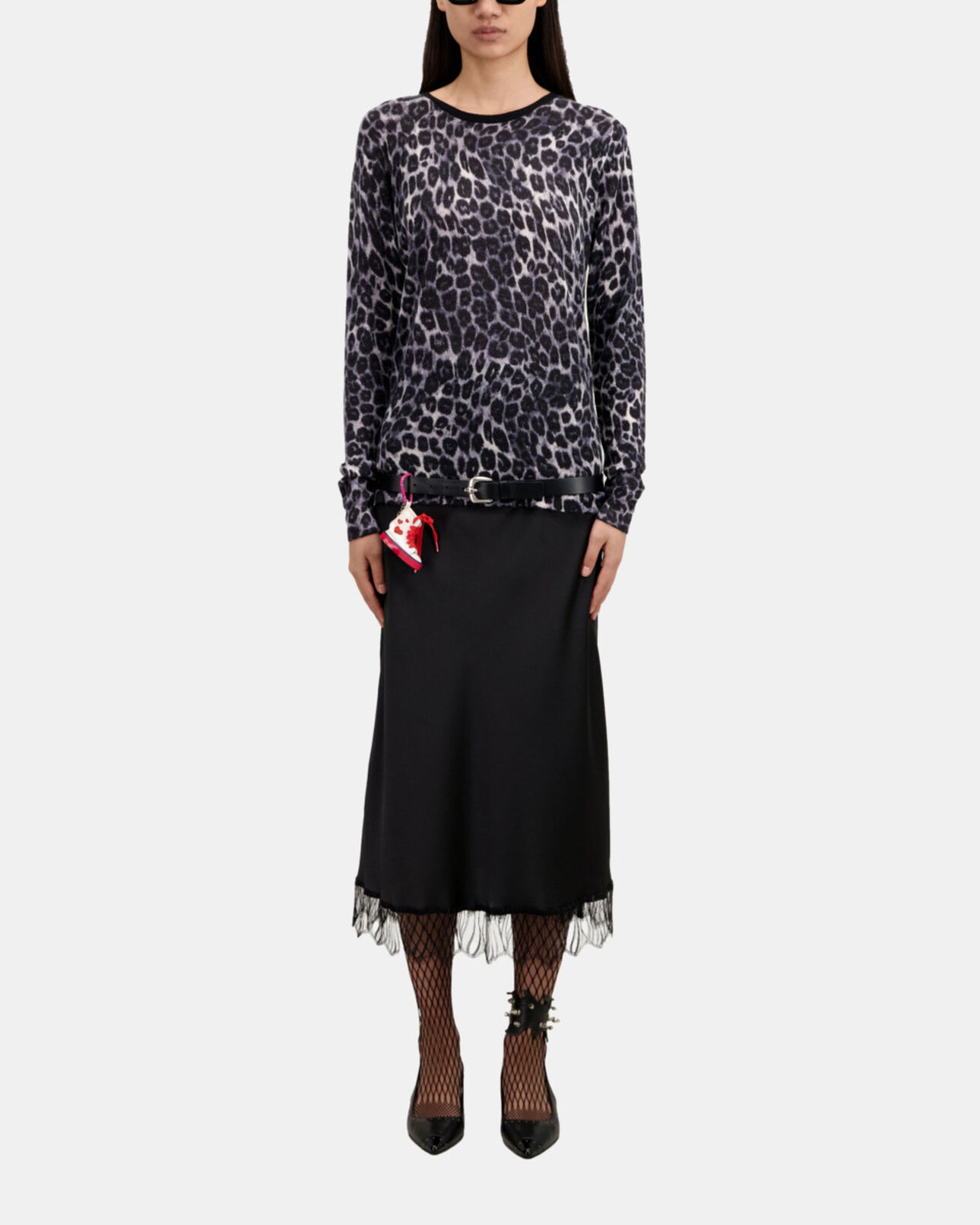 The Kooples WOMEN BLACK WHITE LEOPARD printed cashmere sweater