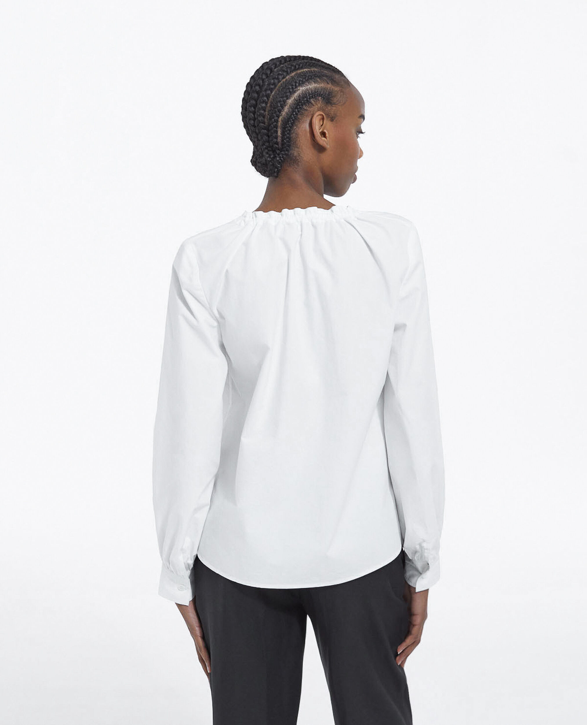 White cotton top with pleated tie-drop neck, WHITE, hi-res image number null