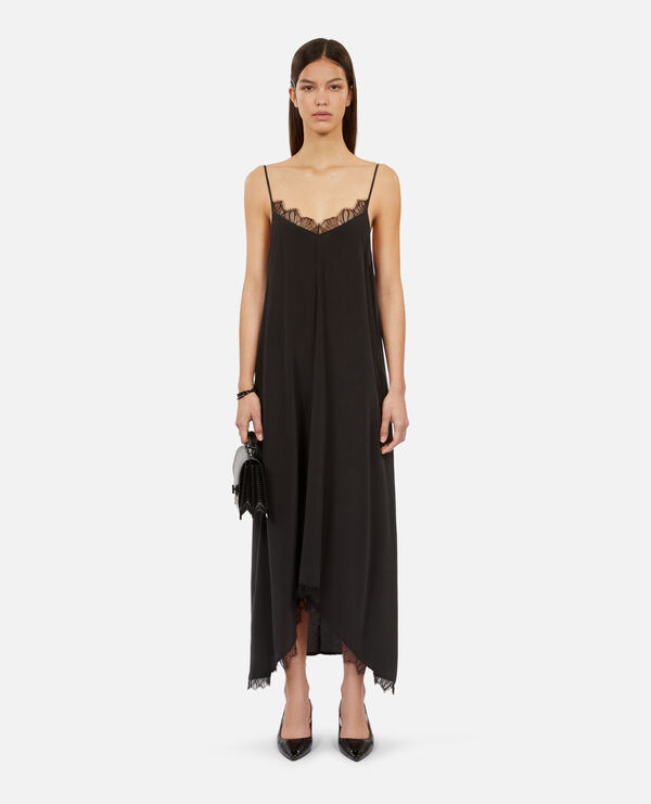 long black slip dress in washed silk