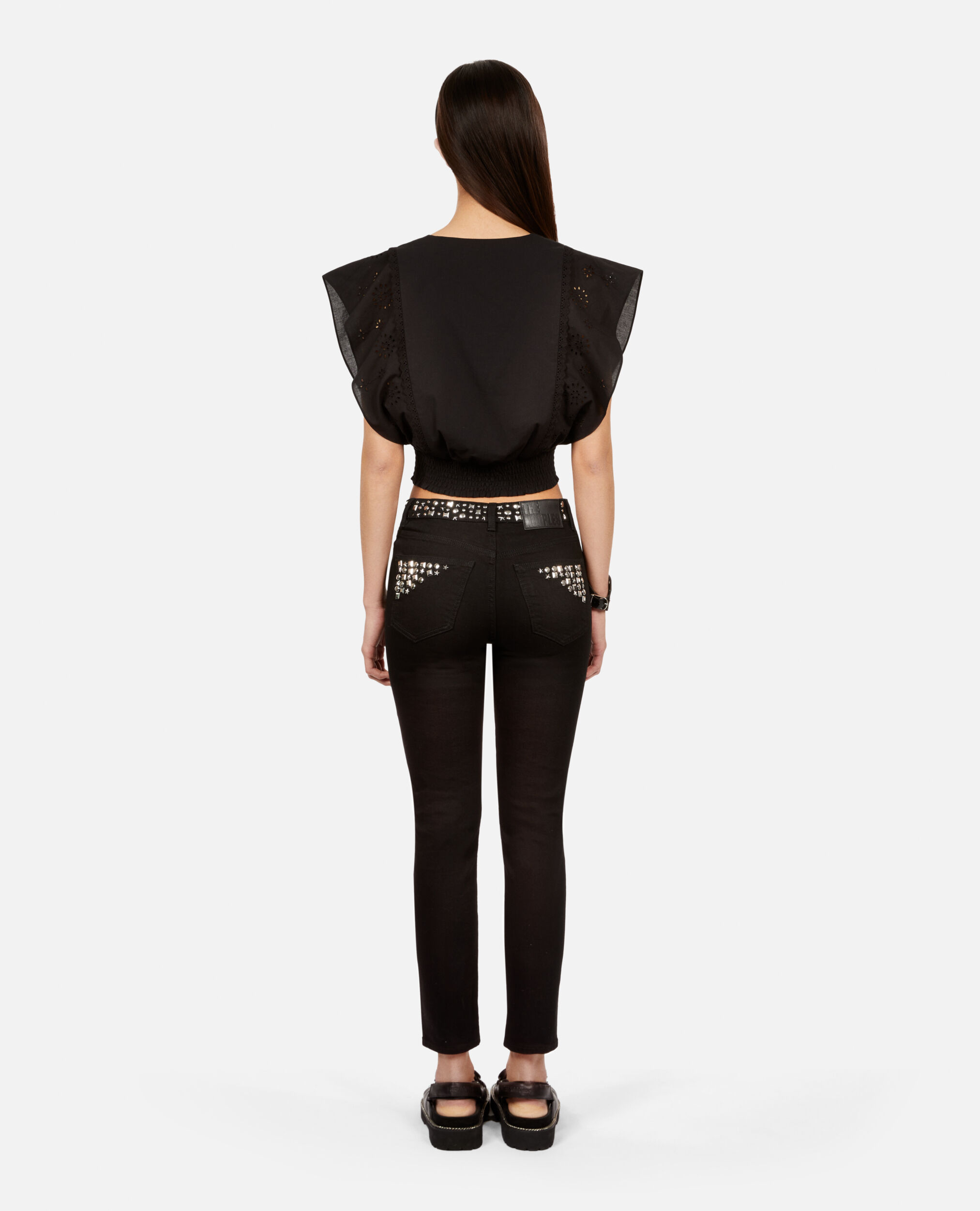 Black slim jeans with studs and stars, BLACK WASHED, hi-res image number null