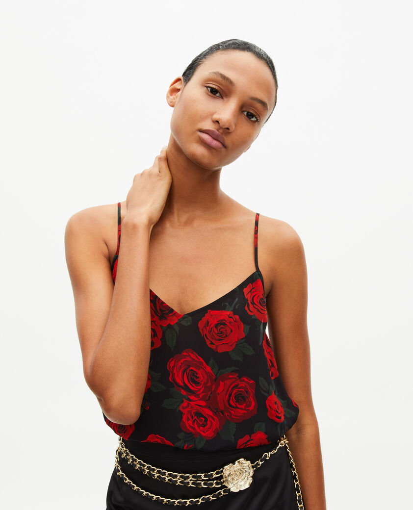 The Kooples FEMME BLACK - RED caraco imprimé fleuri rouge