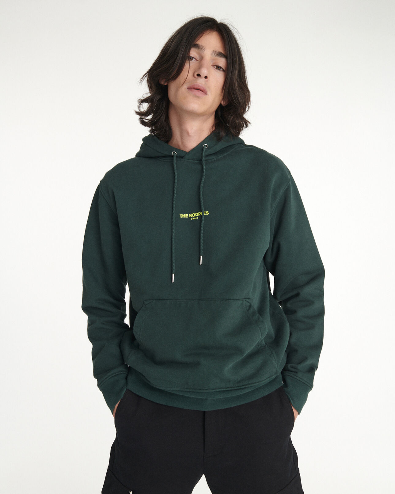 The Kooples HOMME DARK GREEN sweat capuche en coton vert à logo