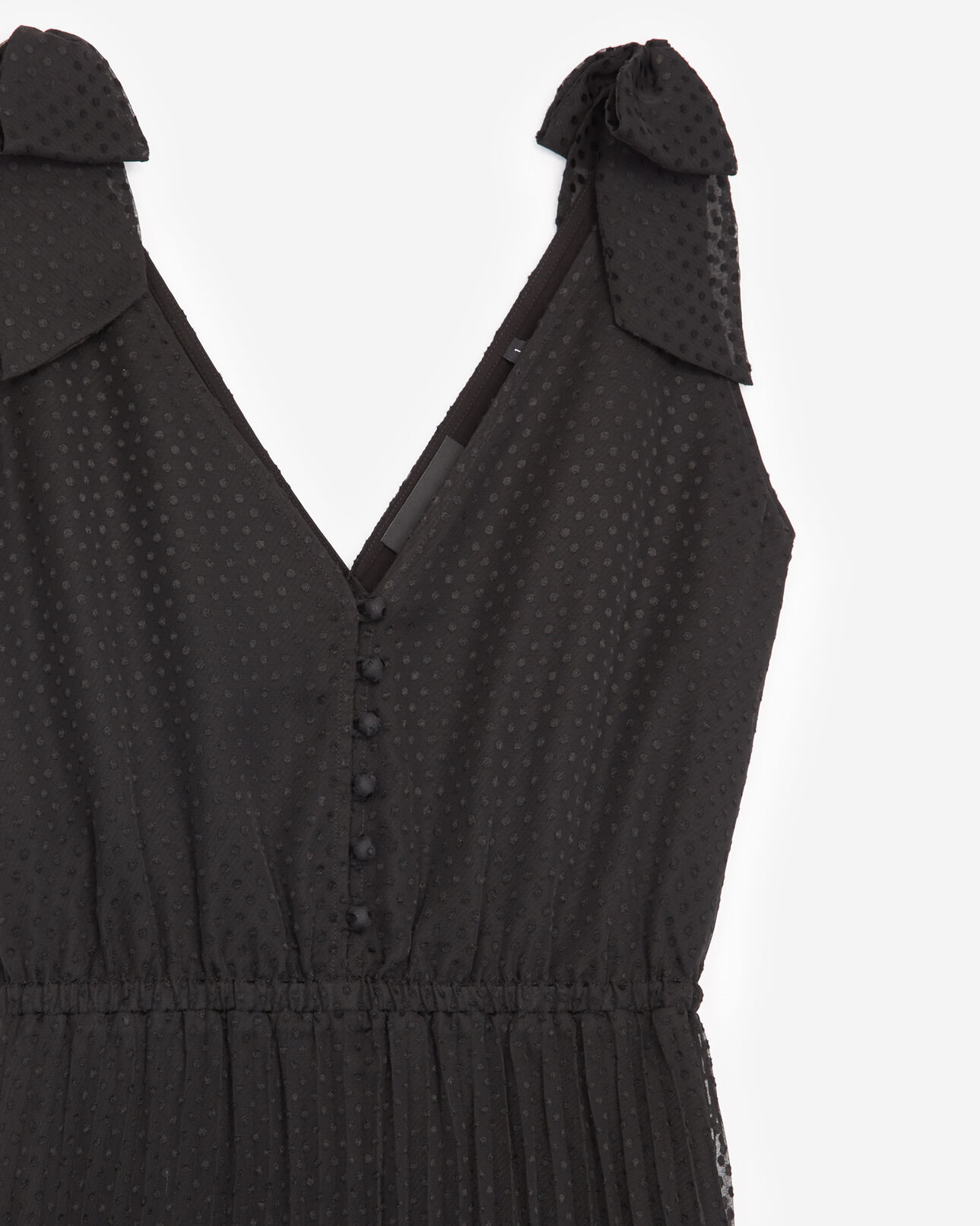 The Kooples MUJER BLACK vestido largo negro plisado tirantes
