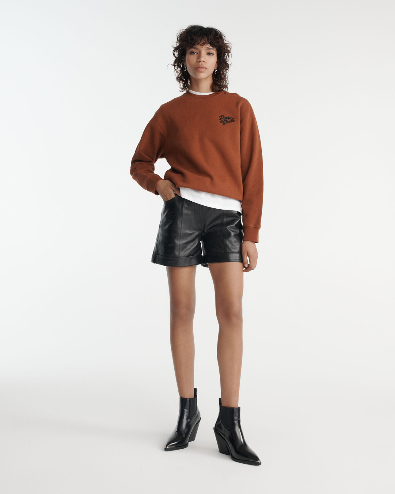 The Kooples WOMEN ROUILLE sweatshirt in rust fleece with embroidery