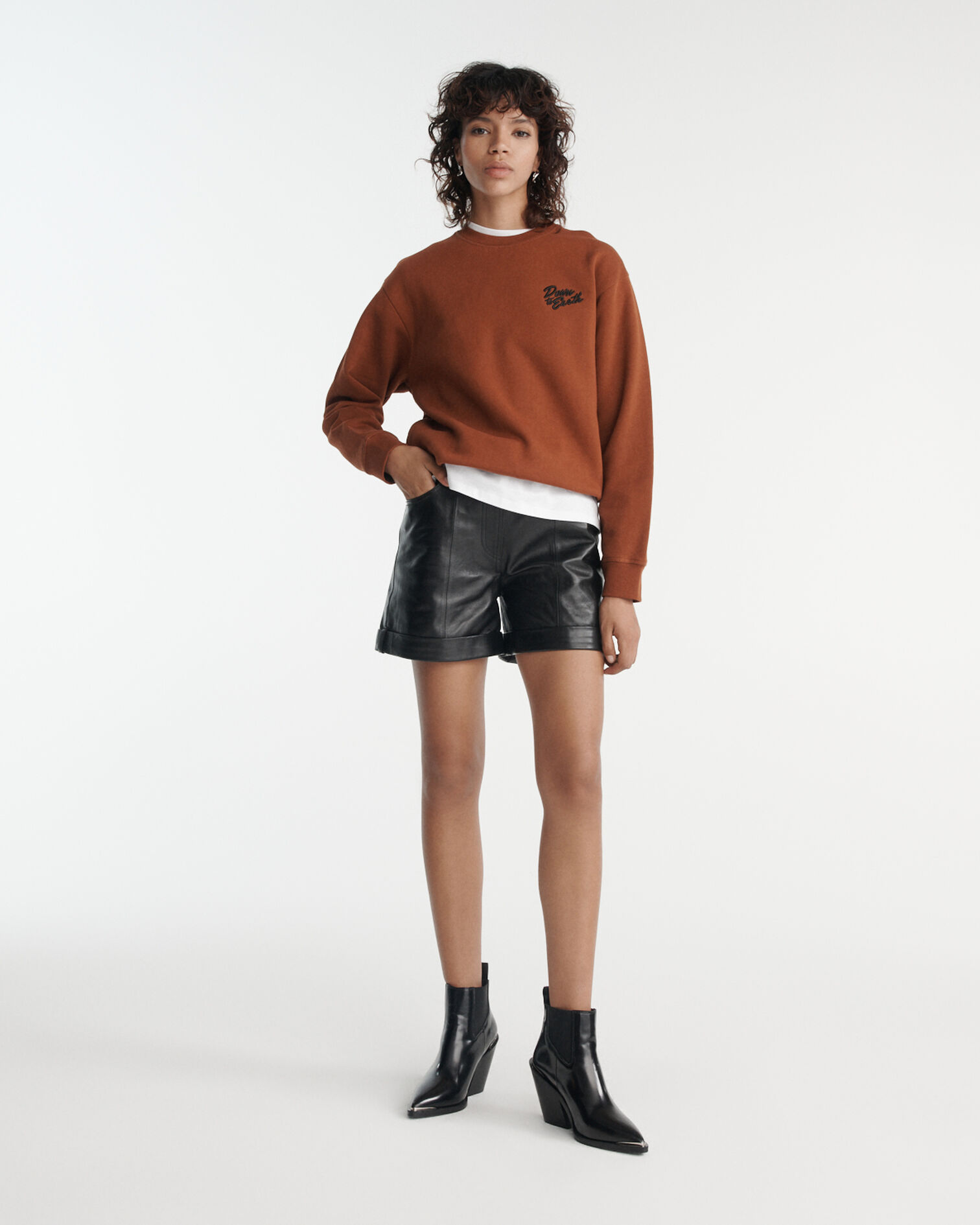 Sweatshirt in rust fleece with embroidery, ROUILLE, hi-res image number null