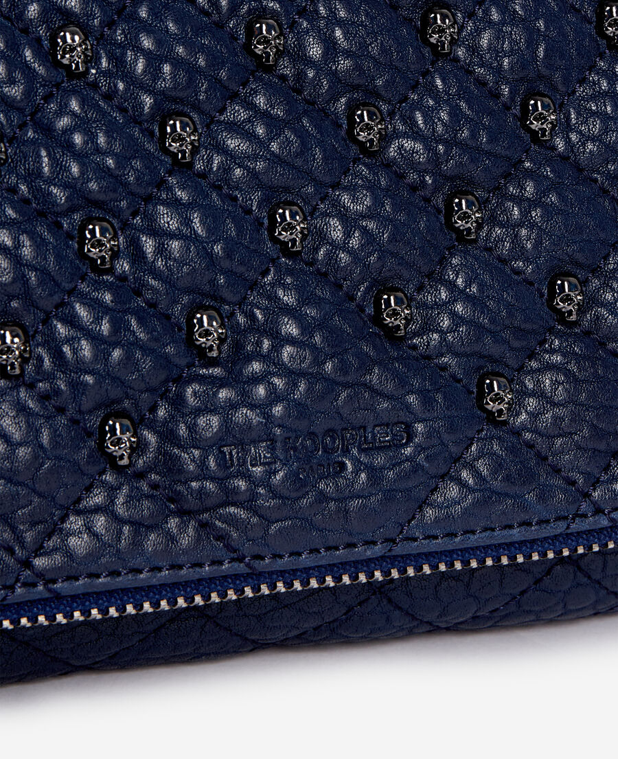 heritage small navy blue leather pouch with skulls