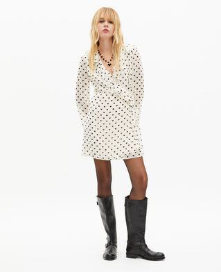 The Kooples WOMEN WHITE / BLACK short wrap dress in ecru heart print
