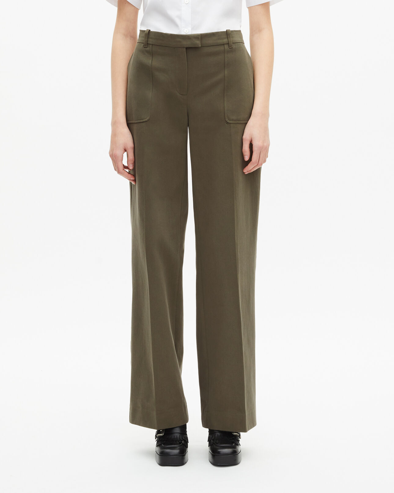 The Kooples WOMEN KAKI khaki cotton wide leg pants