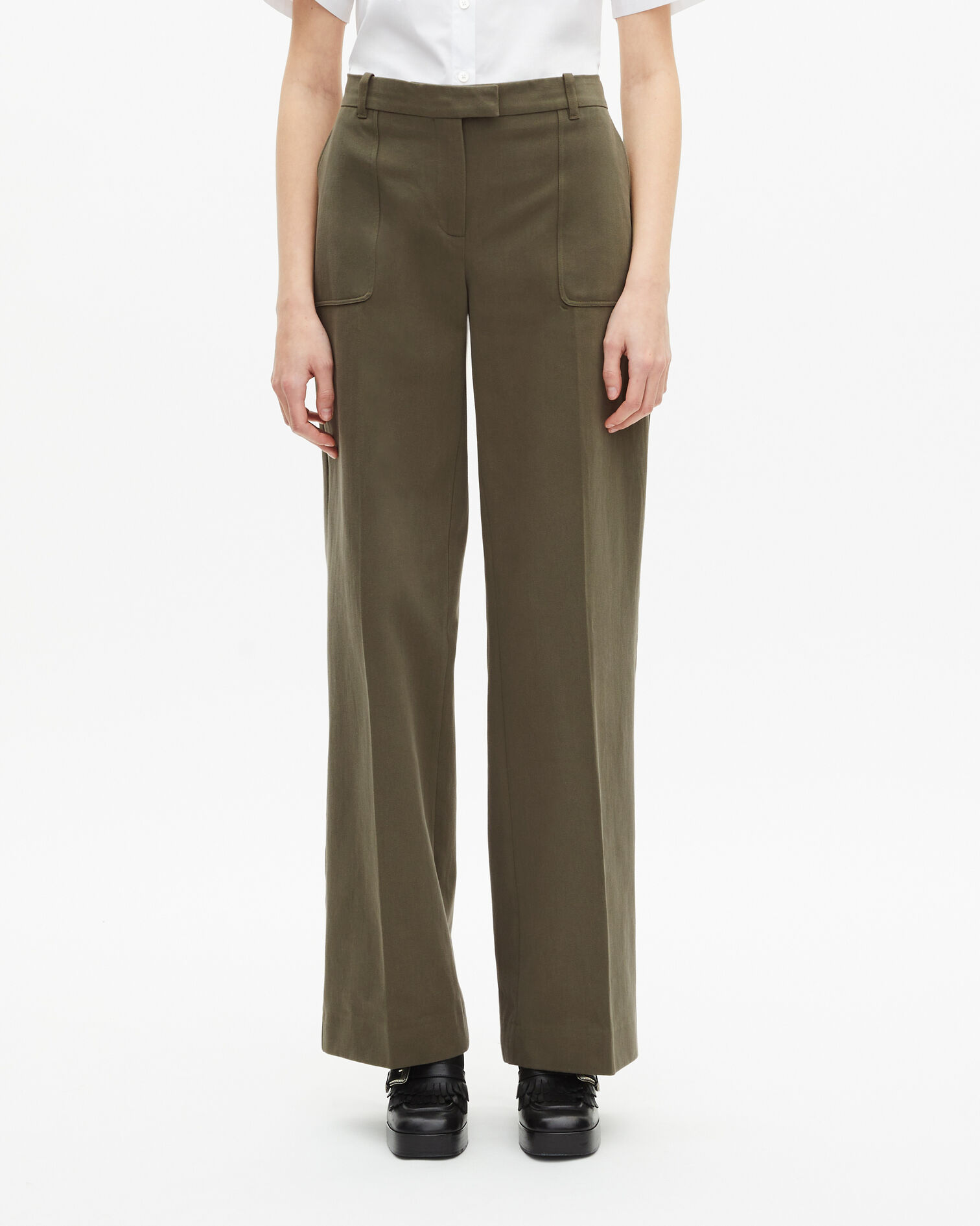 Khaki cotton wide leg pants, KAKI, hi-res image number null