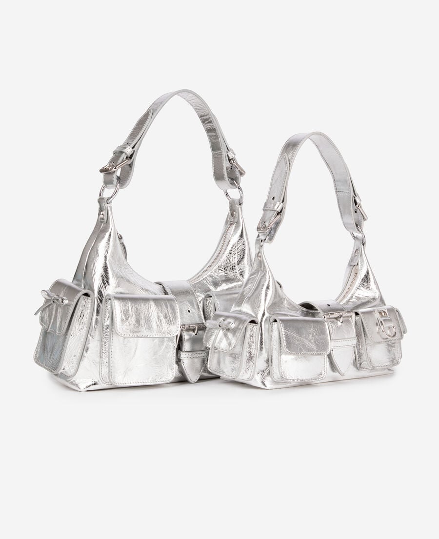The Kooples FEMME SILVER sac amelia en cuir craquelé argenté