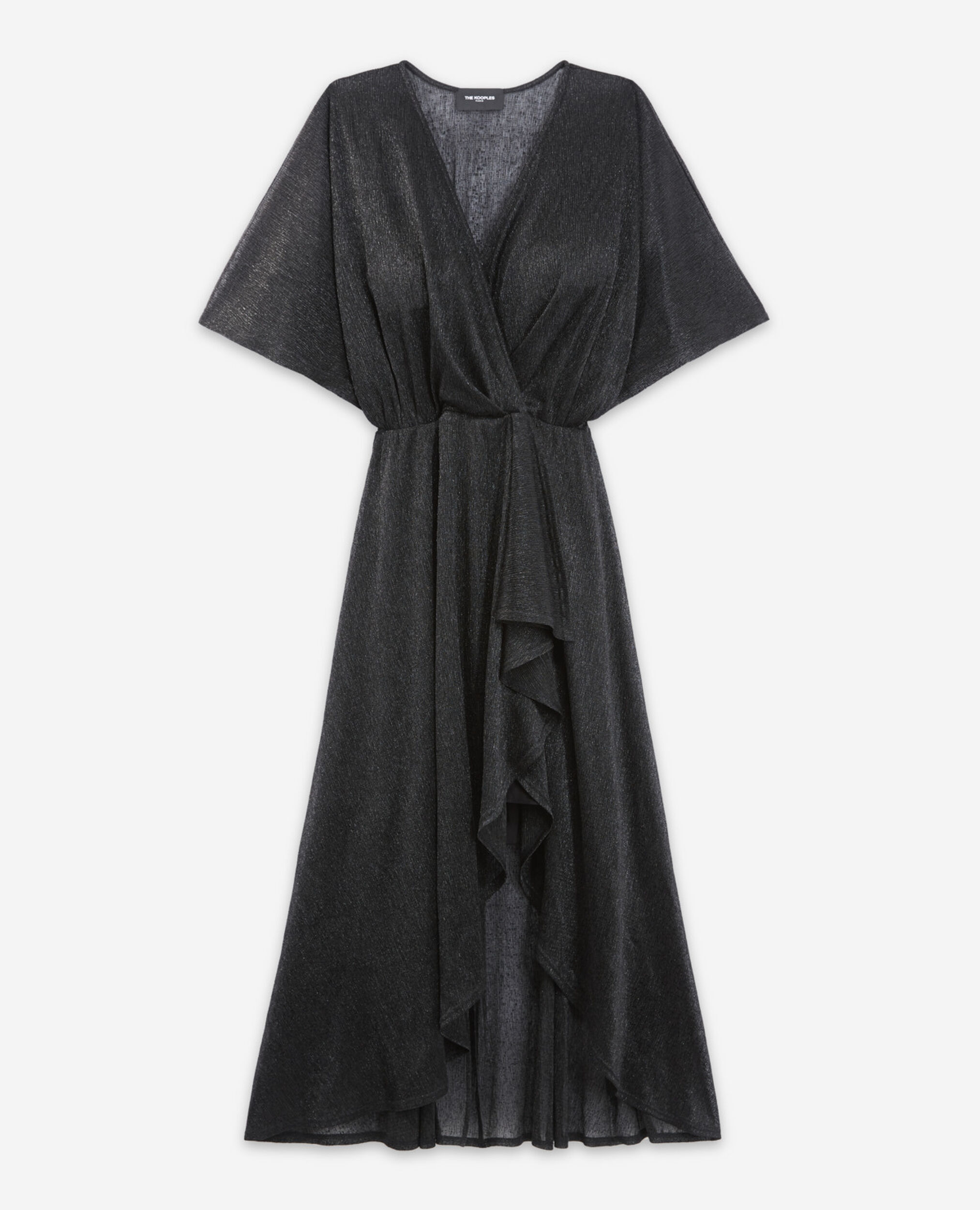 Long black dress with wrap draping in lurex, BLACK, hi-res image number null