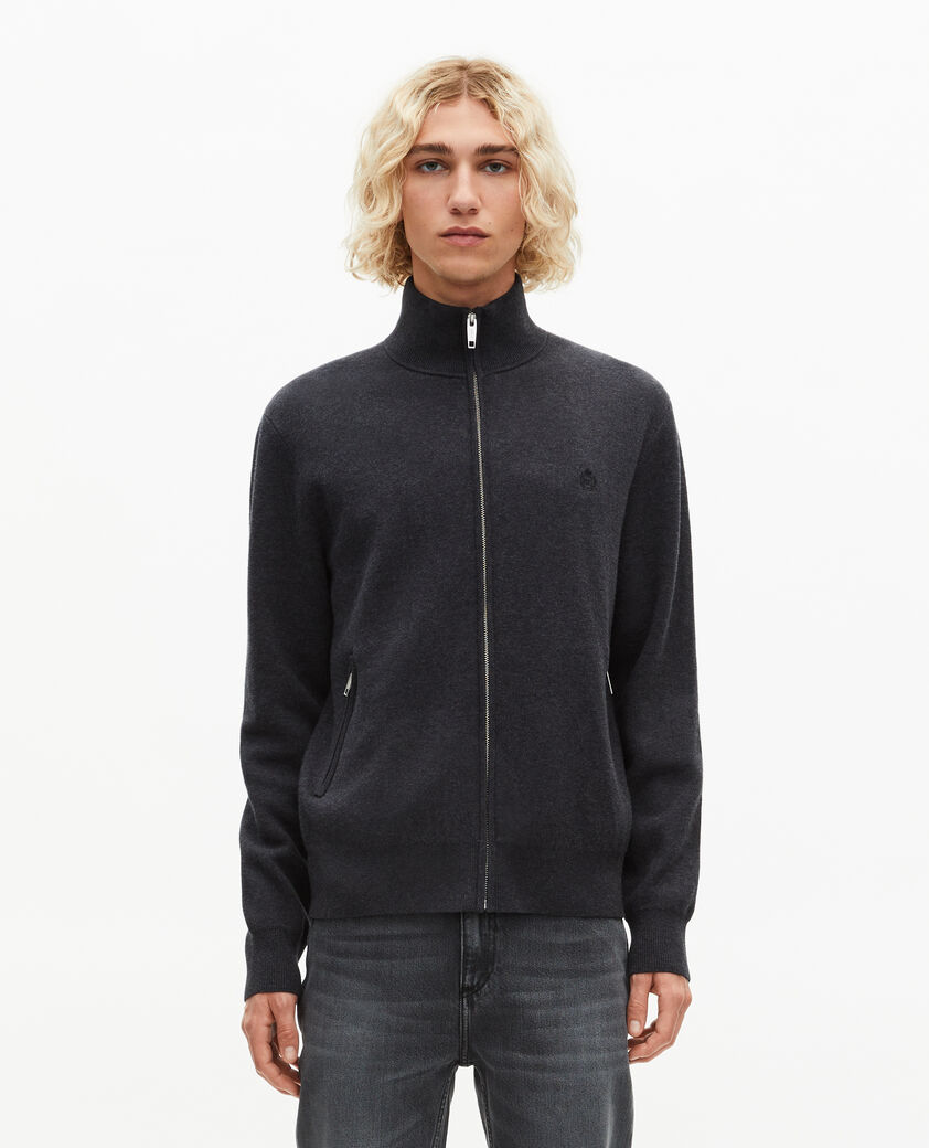 The Kooples HOMME DARK GREY MELANGE cardigan en laine double face à zip gris