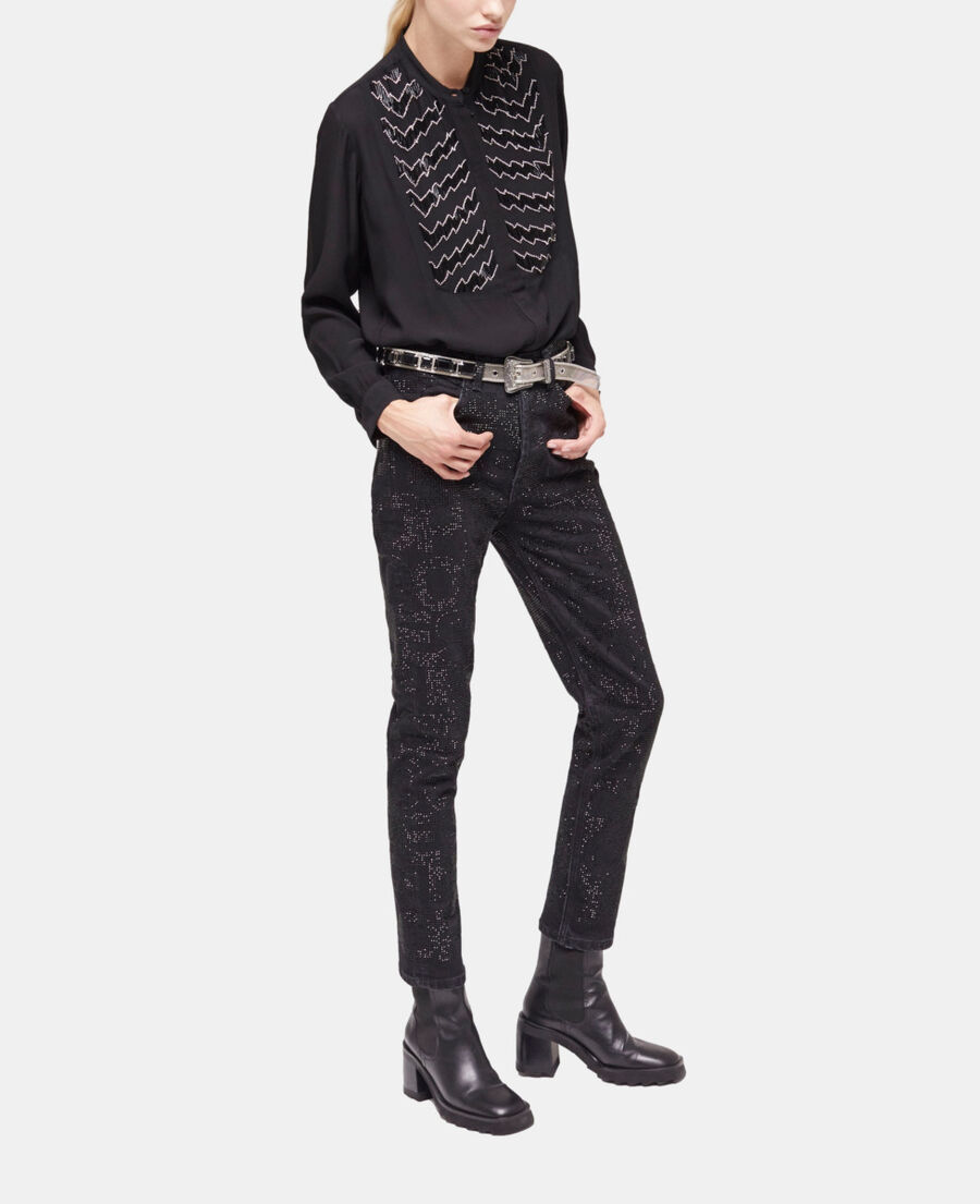 camisa detalles perlas negra